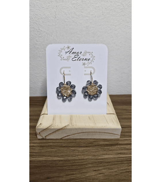 Aros Alambrismo Flor Cristales celeste (Dorado)