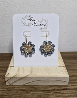 Aros Alambrismo Flor Cristales celeste (Dorado)