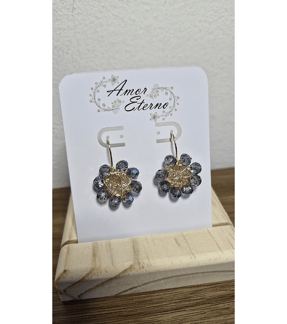 Aros Alambrismo Flor Cristales celeste (Dorado)