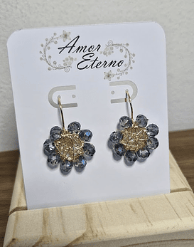 Aros Alambrismo Flor Cristales celeste (Dorado)