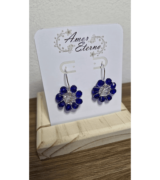 Aros Alambrismo Flor Cristales Azul (Plateado)