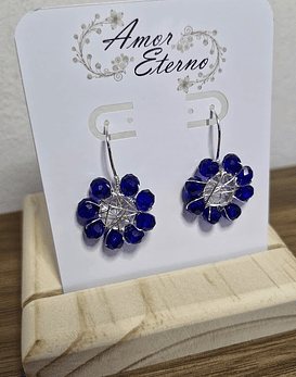 Aros Alambrismo Flor Cristales Azul (Plateado)