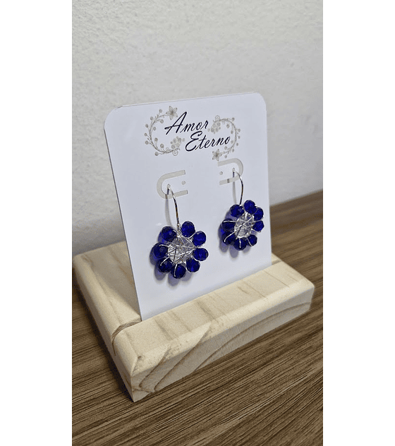 Aros Alambrismo Flor Cristales Azul (Plateado)