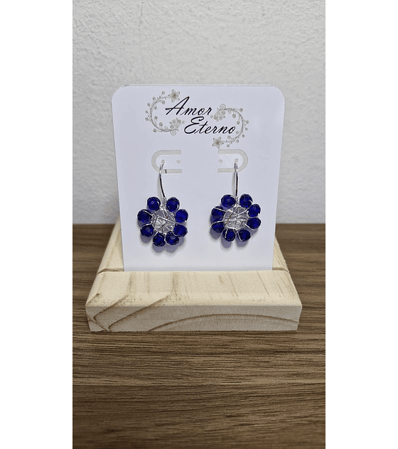 Aros Alambrismo Flor Cristales Azul (Plateado)