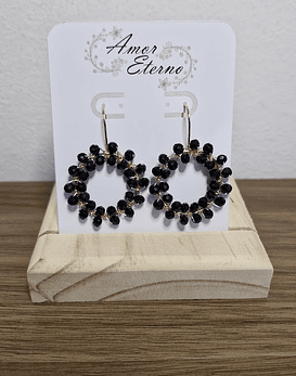 Aros Alambrismo Cristales Negros (Dorado)