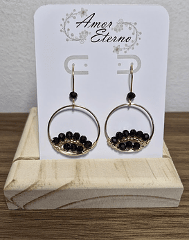 Aros Alambrismo Arco Cristales Negros (Dorado)