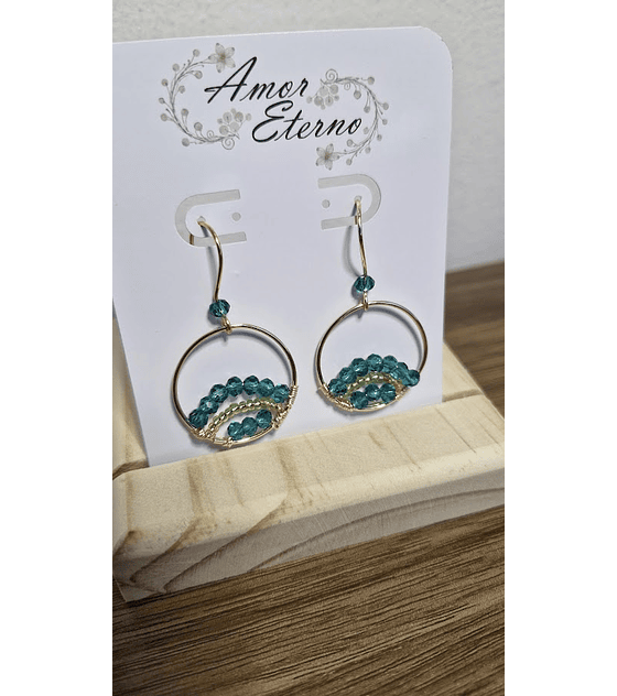 Aros Alambrismo Arco Cristales turquesa oscuro (Dorado)