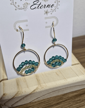 Aros Alambrismo Arco Cristales turquesa oscuro (Dorado)