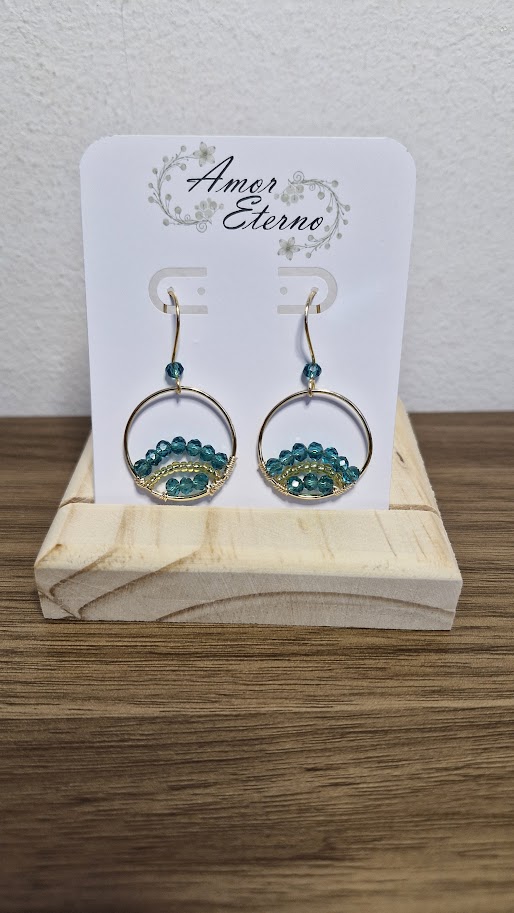 Aros Alambrismo Arco Cristales turquesa oscuro (Dorado)