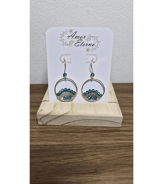 Aros Alambrismo Arco Cristales turquesa oscuro (Dorado)