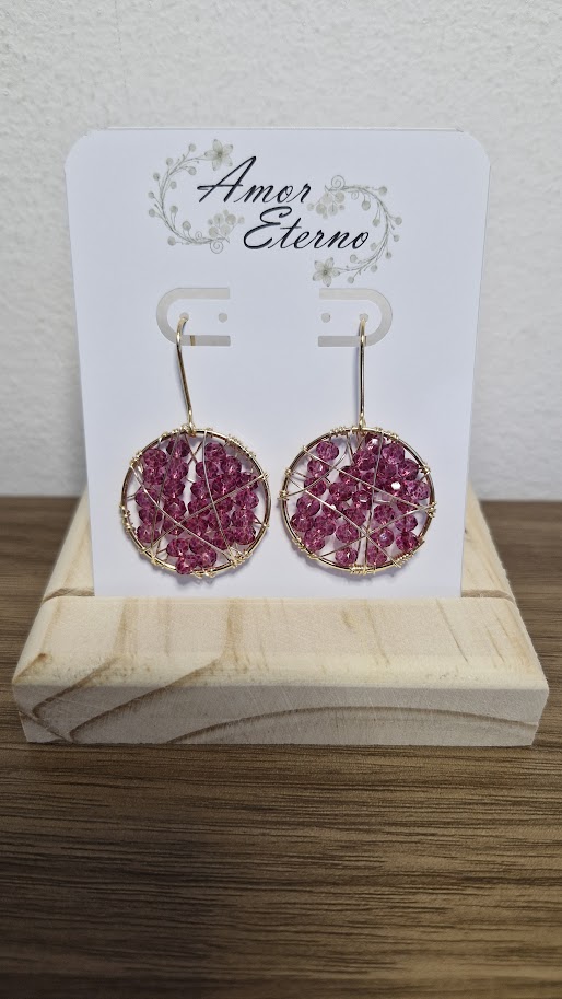 Aros Alambrismo circulo colgante Cristales fucsia (Dorado)