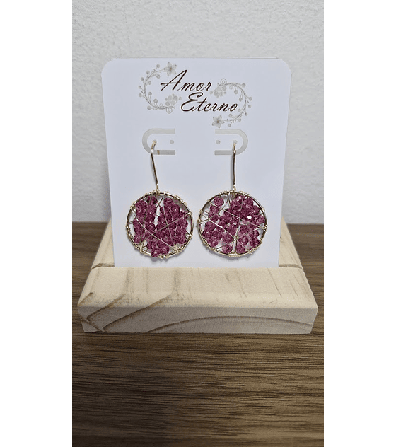 Aros Alambrismo circulo colgante Cristales fucsia (Dorado)