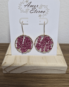 Aros Alambrismo circulo colgante Cristales fucsia (Dorado)
