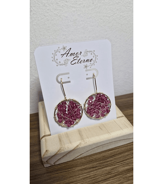 Aros Alambrismo circulo colgante Cristales fucsia (Dorado)