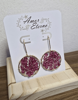 Aros Alambrismo circulo colgante Cristales fucsia (Dorado)