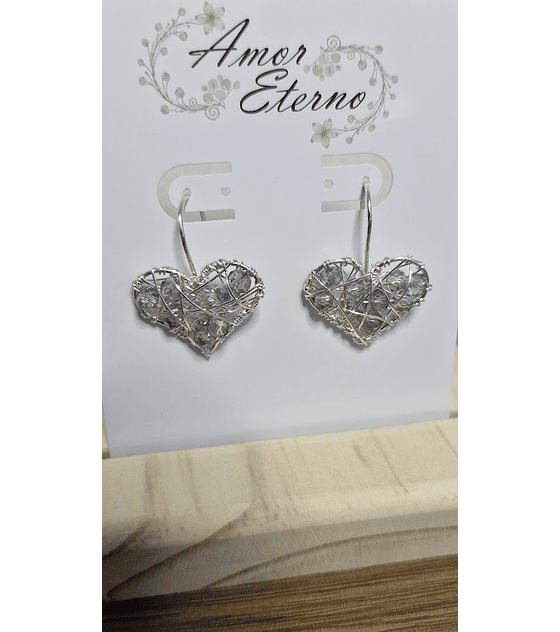 Aros Alambrismo Corazón Cristales traslucido tornasol (Plateado)