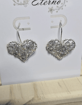 Aros Alambrismo Corazón Cristales traslucido tornasol (Plateado)