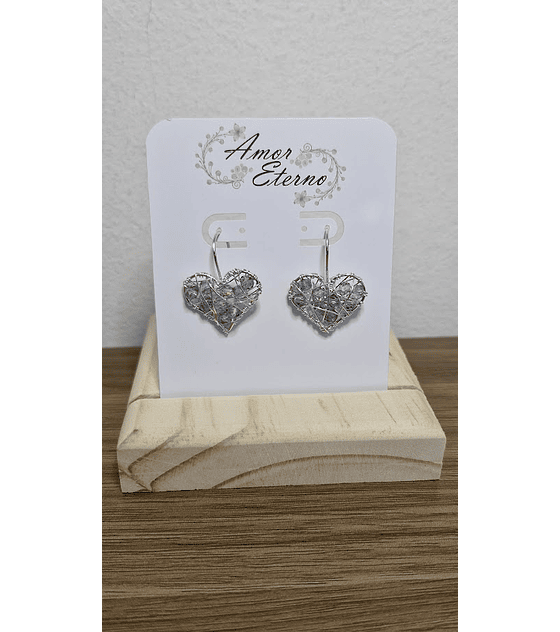 Aros Alambrismo Corazón Cristales traslucido tornasol (Plateado)