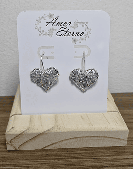 Aros Alambrismo Corazón Cristales traslucido tornasol (Plateado)