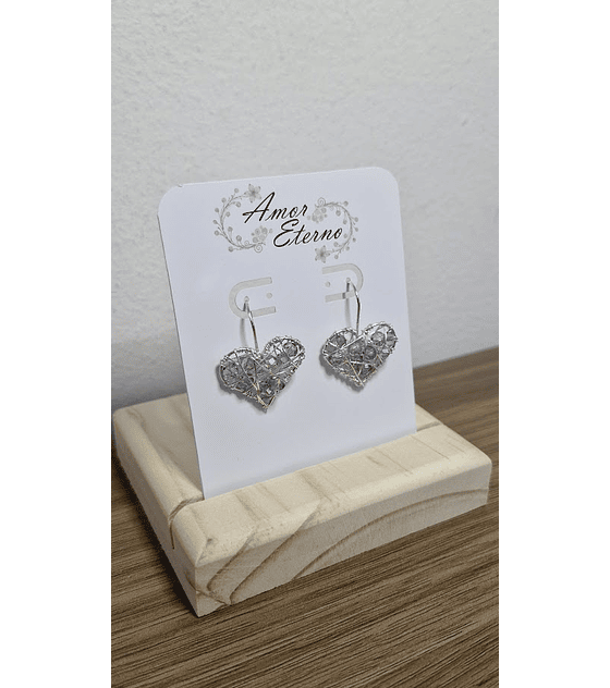 Aros Alambrismo Corazón Cristales traslucido tornasol (Plateado)