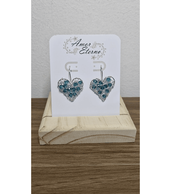 Aros Alambrismo Corazón Cristales turquesa oscuro (Plateado)