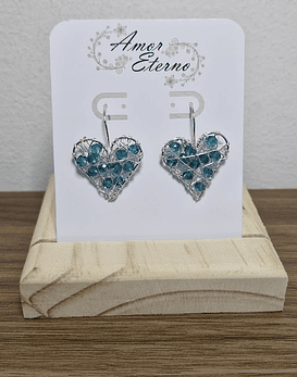 Aros Alambrismo Corazón Cristales turquesa oscuro (Plateado)