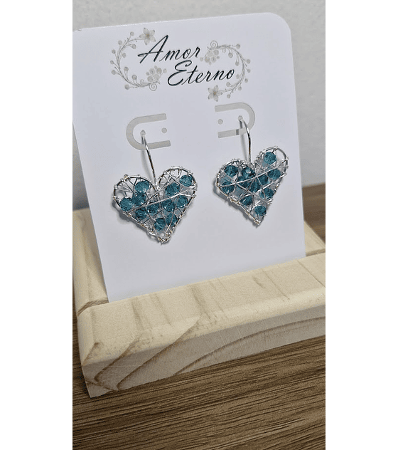 Aros Alambrismo Corazón Cristales turquesa oscuro (Plateado)