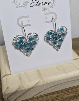 Aros Alambrismo Corazón Cristales turquesa oscuro (Plateado)