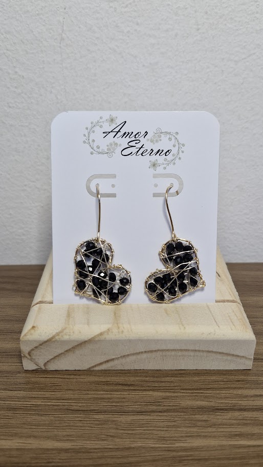 AROS TEJIDOS CORAZÓN NEGRO DORADO 5.5 CM