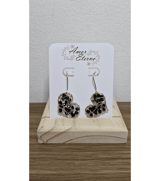 Aros Alambrismo Corazón Cristales negro (Dorado)