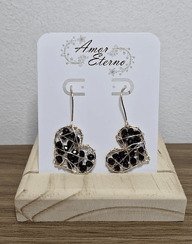 Aros Alambrismo Corazón Cristales negro (Dorado)