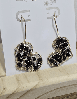 Aros Alambrismo Corazón Cristales negro (Dorado)