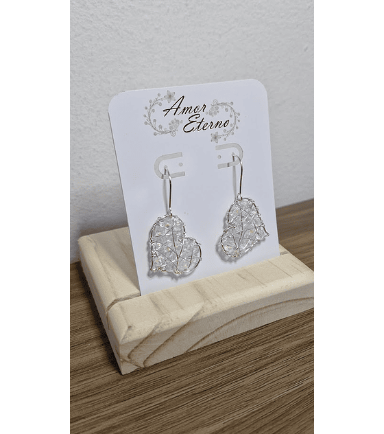 Aros Alambrismo Corazón Cristales traslucido tornasol (Plateado)