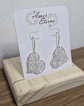 Aros Alambrismo Corazón Cristales traslucido tornasol (Plateado)