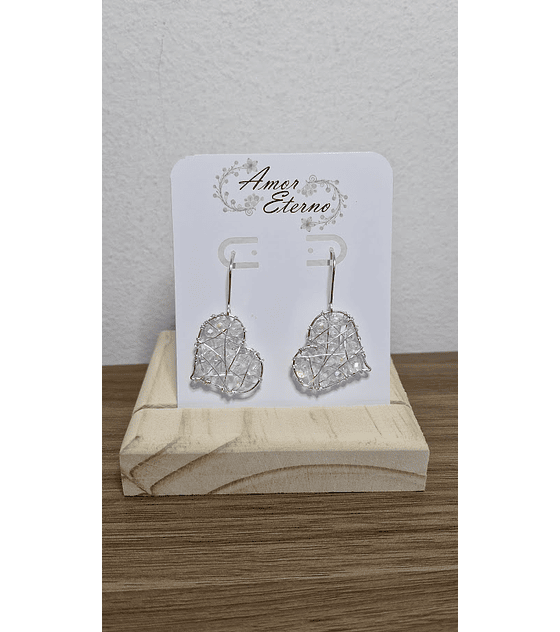 Aros Alambrismo Corazón Cristales traslucido tornasol (Plateado)