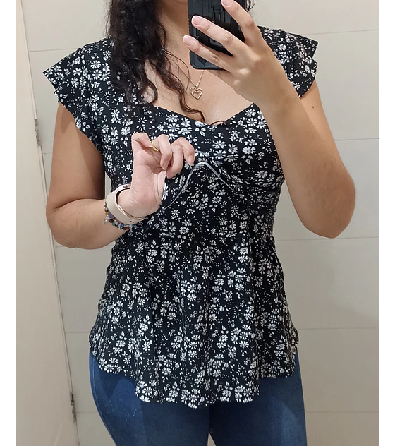 Polera Magnolia Manga Corta Maternal y de Lactancia (PRODUCTO A PEDIDO)