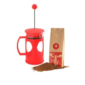 Pack cafetera prensa francesa roja + café de grano 