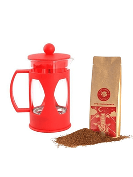 Pack cafetera prensa francesa roja + café de grano 