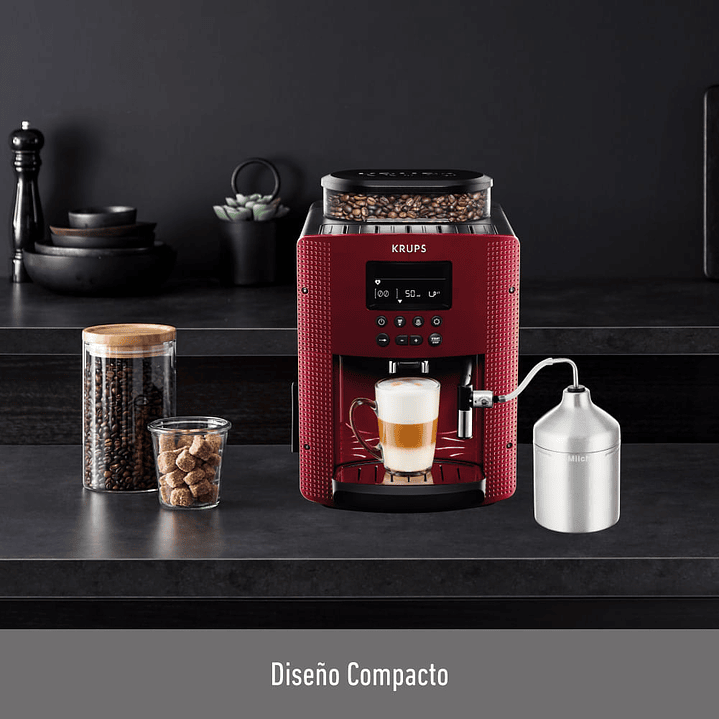 Cafetera Espresso Krups Full Auto Display Roja + Lechero 2