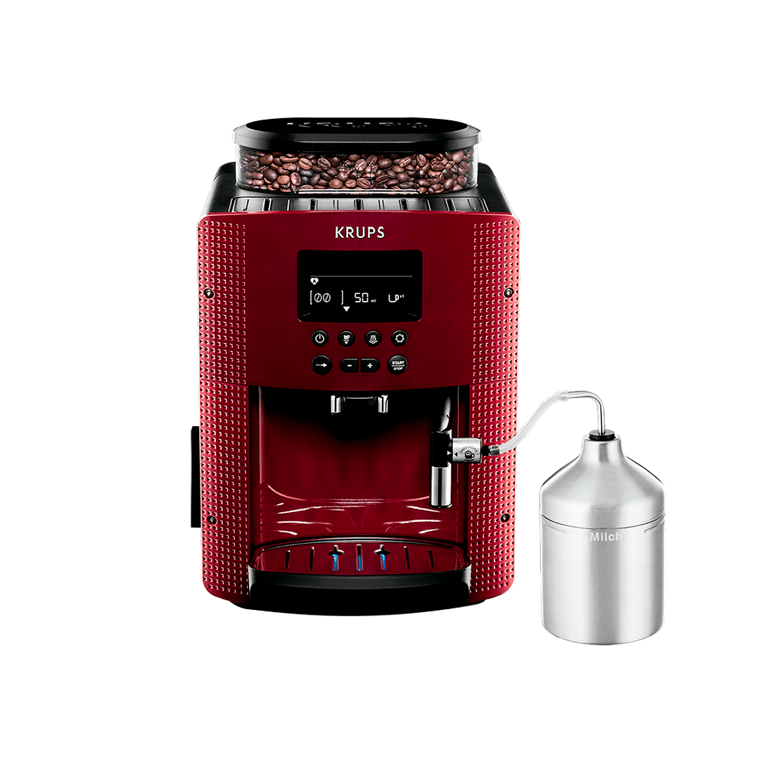 Cafetera Espresso Krups Full Auto Display Roja + Lechero 1