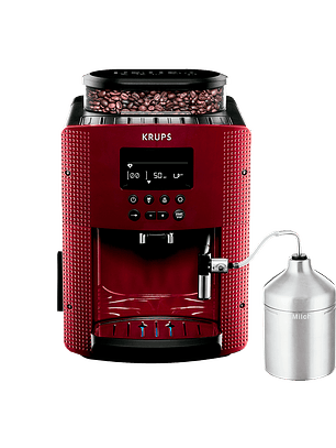 Cafetera Espresso Krups Full Auto Display Roja + Lechero