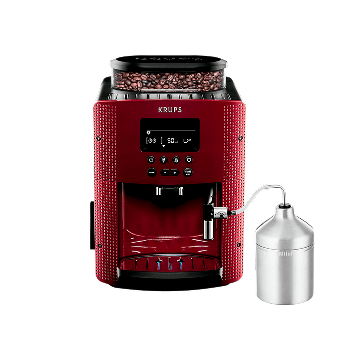 Cafetera Espresso Krups Full Auto Display Roja + Lechero 1