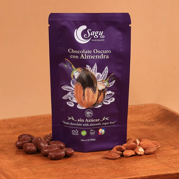 Sagu Chocolate Oscuro con Almendras 60% Cacao - 60gr 1