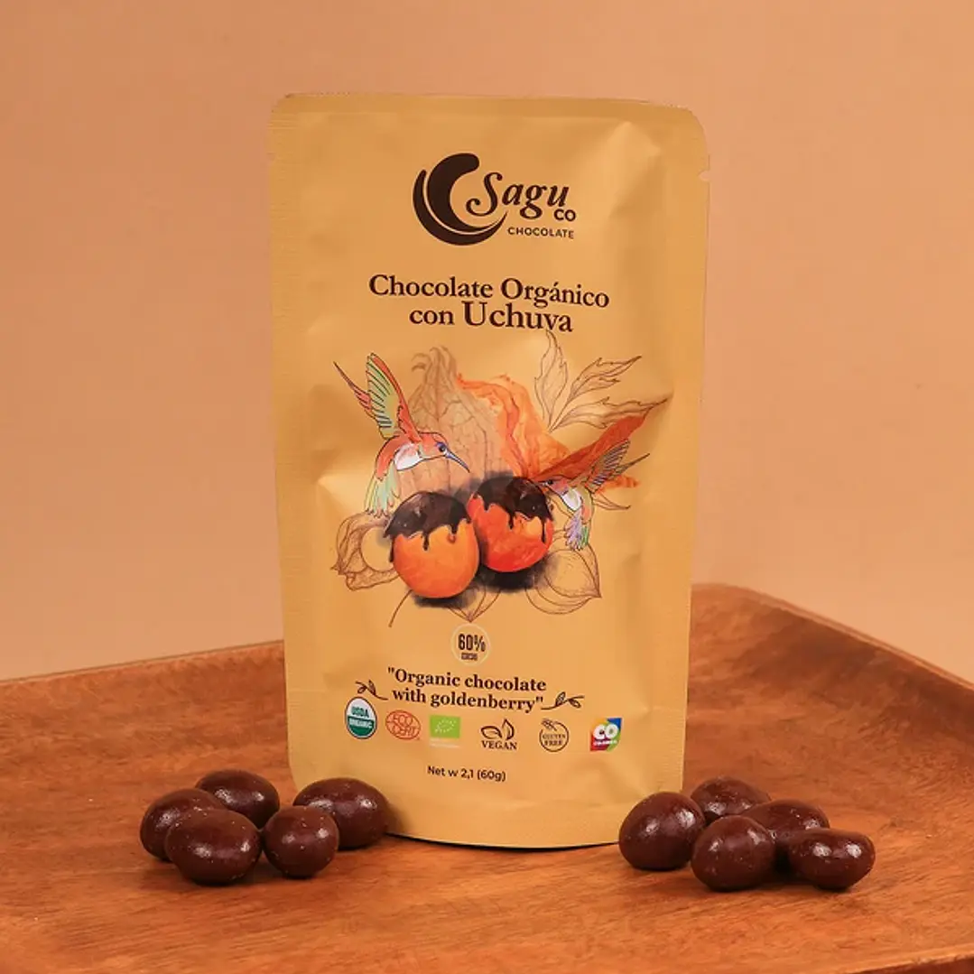 Sagu Chocolate Orgánico con Uchuva (Golden Berry) 60% Cacao - 60gr 1