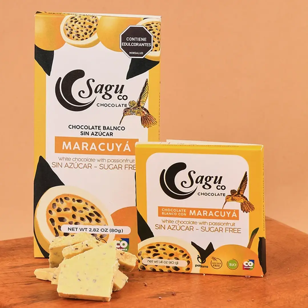Sagu Tableta Chocolate Blanco Maracuyá sin Azúcar 80gr 1