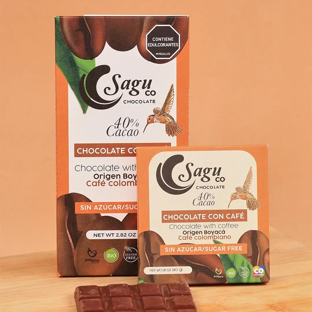 Sagu Tableta Chocolate con café Sin Azúcar 40% Cacao - 80gr 1