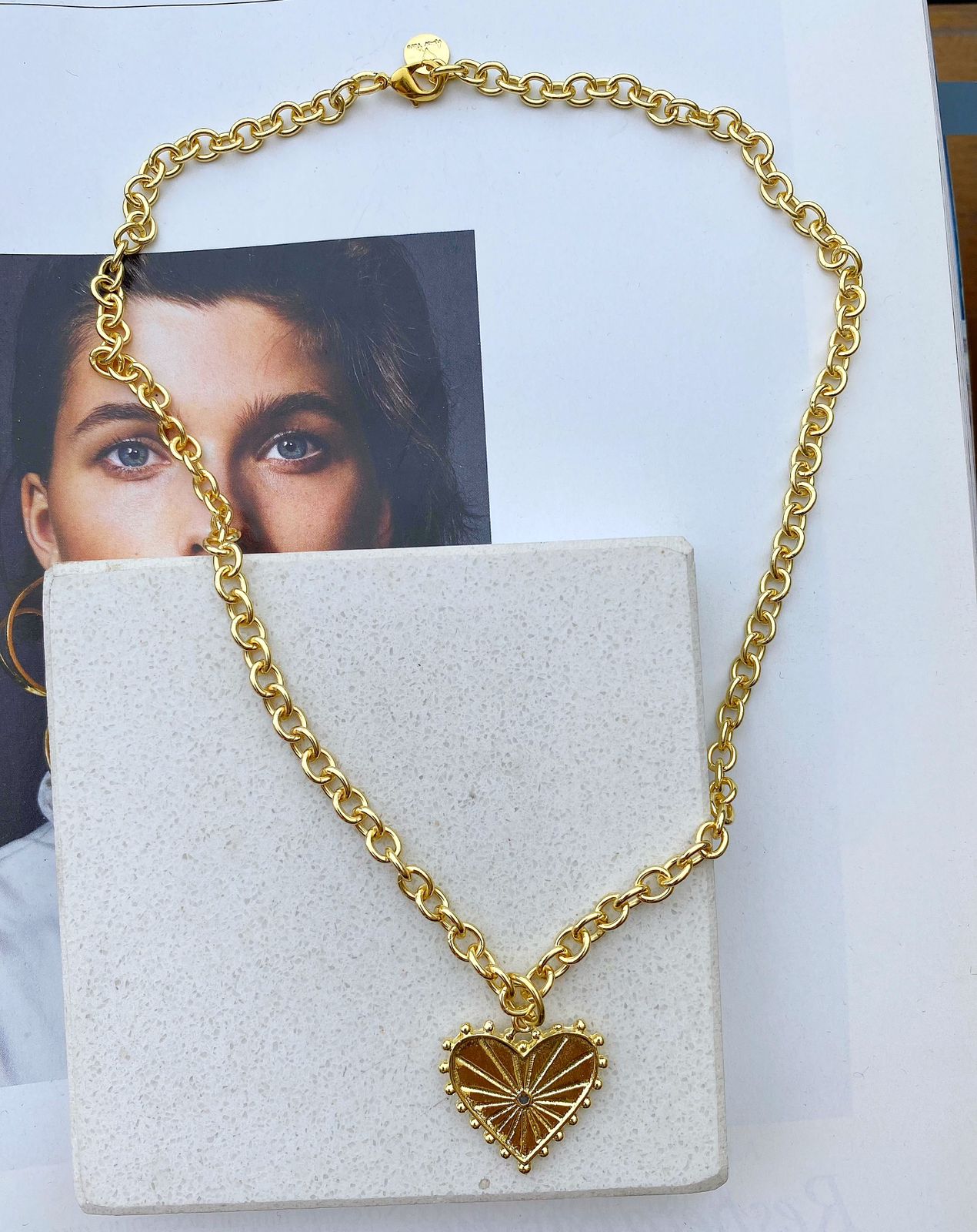 Collar Cadena Rolo Corazon con Circon