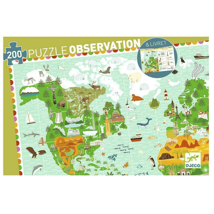 Puzzle Observación 200 Piezas con Libro - Mapamundi 1