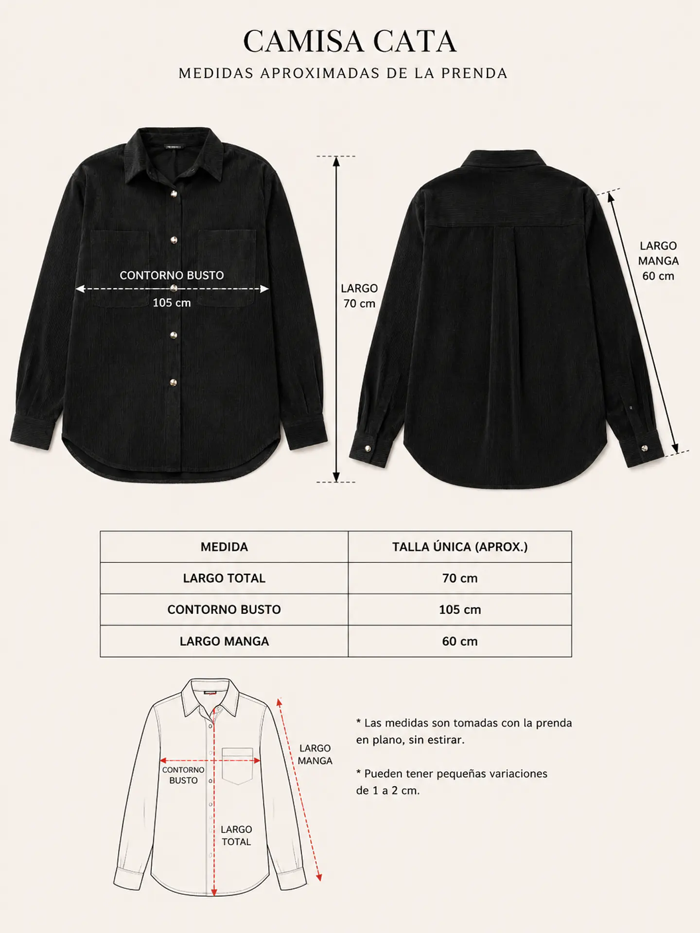 Camisa Cotelé Cata Mujer| Talla Única 16