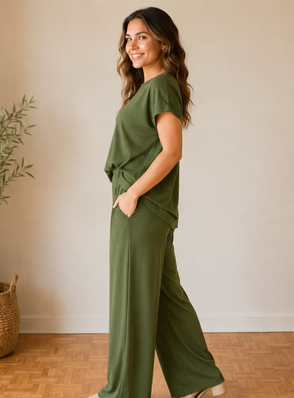 Conjunto Greta Mujer Viscosa Verde Musgo 3